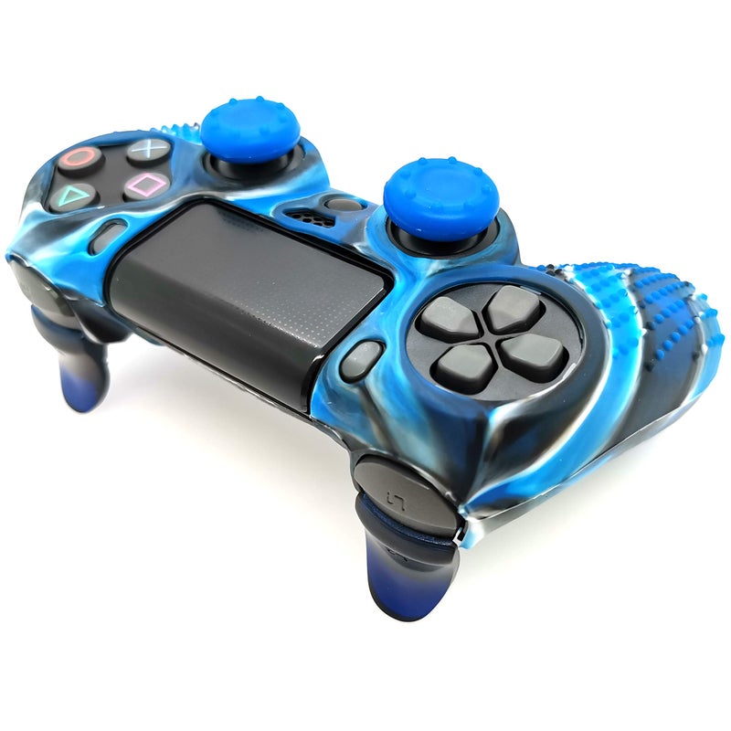 Asokex Silicone Skin Cover for Ps4 Controller (1pc Anti-Slip Case, 1 Pair L2 R2 Trigger Extender, 4pcs Thumb Grips,4pcs LED Light Bar Decal) Protector for DualShock PS4/ Slim/Pro Controller (Blue granular) - Image 2